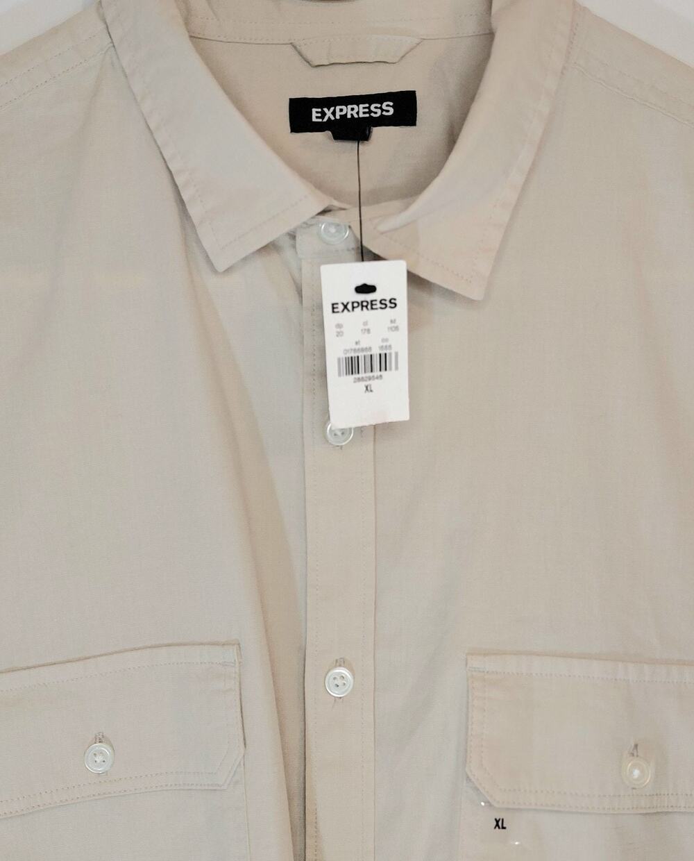 Express Men's XL Beige Utility Shirt Long Sleeve Button Down Cotton Stretch NWT